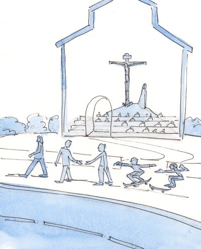 De som ikke bryr seg om å gå til messe er skyldige i mer enn bare latskap, i Guds øyne, 2004 (w/c på papir) av Elizabeth Wang
