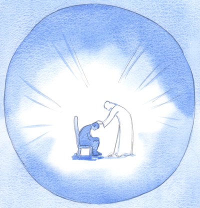Selv om Kristus er guddommelig, er Kristus virkelig menneske, og gleder seg over å trøste oss, hans slektninger, og reagerer umiddelbart på våre oppriktige bønner, 2002 (w/c på papir) av Elizabeth Wang