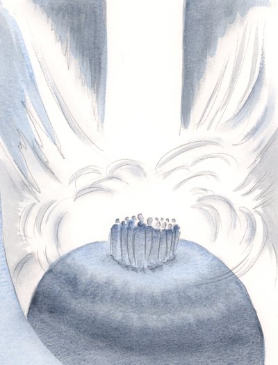 Gjennom Kristus omslutter himmelens lys oss ved hver messe, 2000 (w/c på papir) av Elizabeth Wang