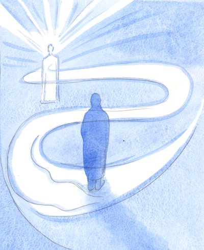 Gjennom sin Hellige Ånd, ledende, styrende og beroligende, mildt og kraftfullt, er Kristus konstant på jobb i våre liv, 2001 (w/c på papir) av Elizabeth Wang