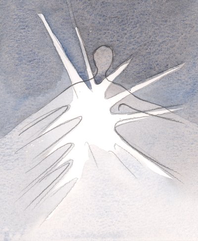 Gjennom en sjels selvutgivelse, handler Gud til det gode gjennom den sjelen, og utøser sin nåde og velsignelser., 2001 (w/c på papir) av Elizabeth Wang