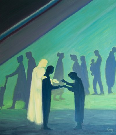 Gjennom våre minste ord og handlinger viser Kristus sin kjærlighet til andre mennesker, 2000 (olje om bord) av Elizabeth Wang