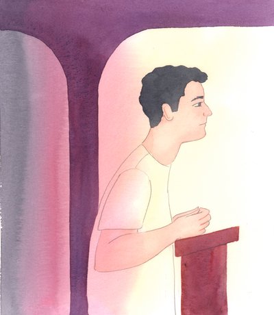 Med mindre en seminarist blir en mann av bønn, med en dyp kjærlighet til Kristus, en tro på Åndens kraft og Faderens forsyn, vil han ikke være en god prest, og han vil heller ikke være i stand til å holde ut i prestedømmet, 2005 (akvarell på papir) av Elizabeth Wang