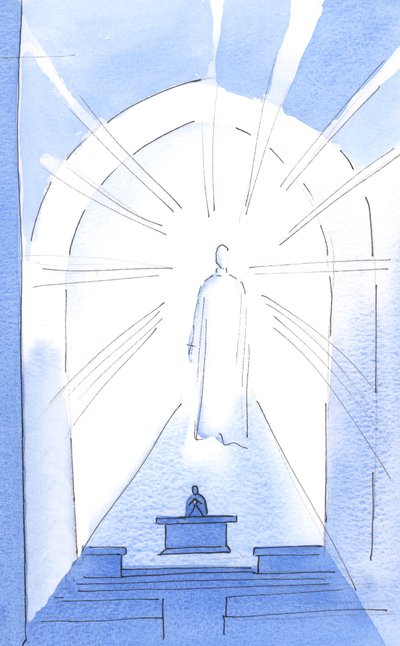 Vi hørte at "Herren? Oppdrar de fattige? for å sette dem i selskap med fyrster". Da var Kristus, himmelens fyrste, blant oss, 2002 (w/c på papir) av Elizabeth Wang