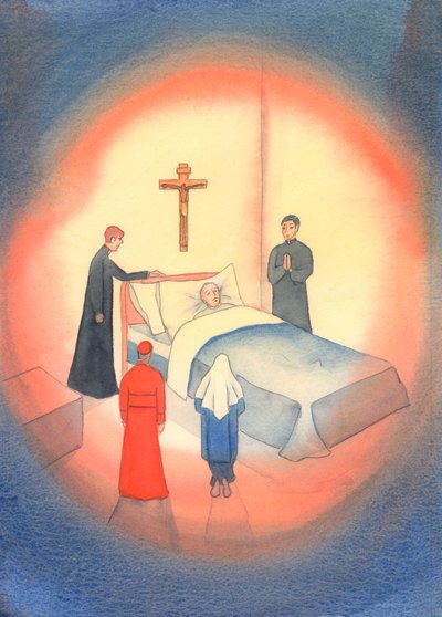 Vi burde forberede oss på en "god død". En sjel i fare kan reddes ved tro og sakramenter - enten lite kjente mennesker eller paver., 2003 (w/c på papir) av Elizabeth Wang