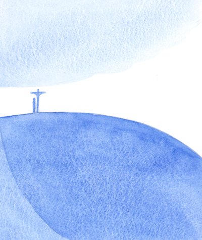 Vi som ber med Kristus (ved den hellige messe) gir ofringen som han ga på Golgata, ofrer offeret, bønnfaller for alle, 2001 (w/c på papir) av Elizabeth Wang