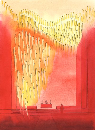 Vi ville bli overrasket om vi kunne se hvor takknemlige de hellige og englene er når vi hilser og hedrer dem i kirken, 2003 (w/c på papir) av Elizabeth Wang