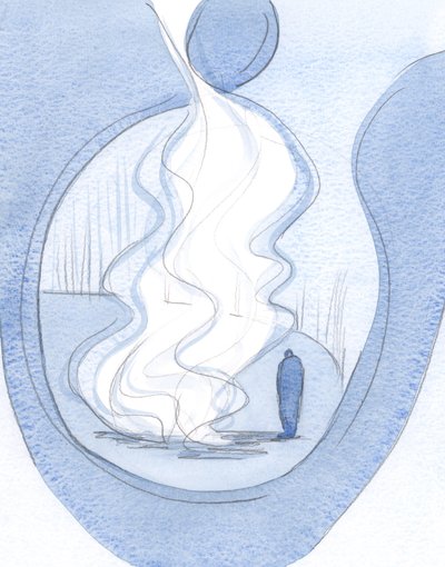 For et nådens bål, når vi avslører og legger frem for Kristus alle våre feil og svakheter., 2001 (w/c på papir) av Elizabeth Wang