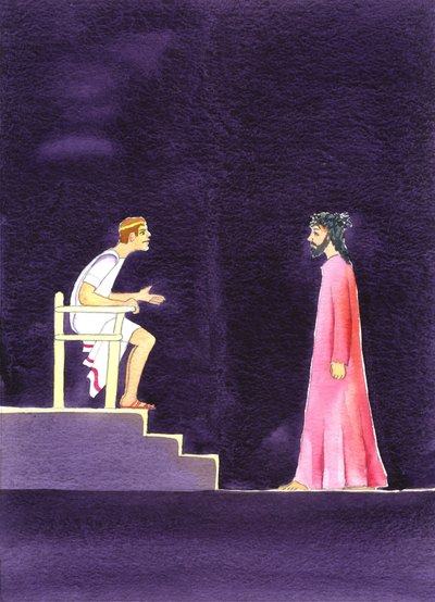 "Hva er sannhet?" sa Pilatus til Jesus, 2001 (w/c på papir) av Elizabeth Wang