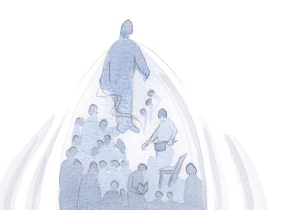 Når en sjel tilbyr alt, i hyllest til Faderen, blir alt i det livet trukket oppover, av Gud til seg selv., 2001 (w/c på papir) av Elizabeth Wang