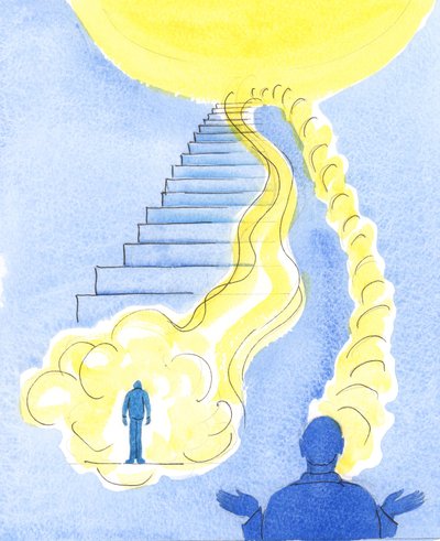 Når vi ber til Gud, i Jesu navn, om hjelp for noen i nød, kan vi være sikre på at Gud sender ned nåde fra himmelen, 2004 (w/c på papir) av Elizabeth Wang