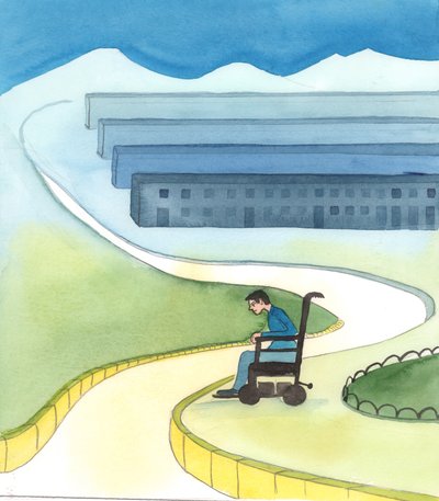 Der folk bygger moderne byer og gode boliger, blir de noen ganger stolte av sine prestasjoner, 2005 (akvarell på papir) av Elizabeth Wang
