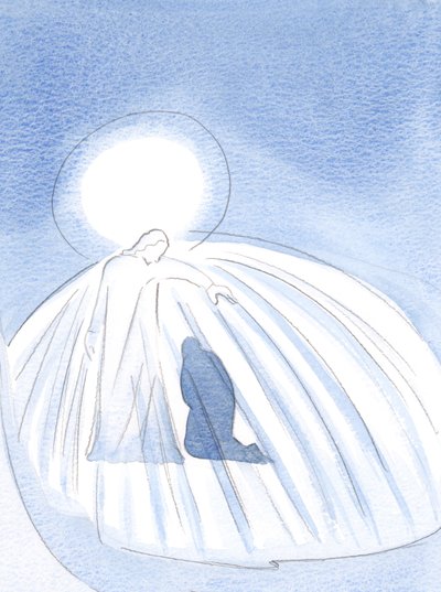 Hvor enn Kristus er, der er hans dyder, og han utøser dem over oss, overdådig, 2000 (w/c på papir) av Elizabeth Wang