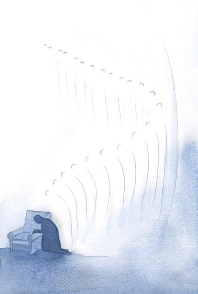 Uansett hvor vi tilber, ledsager engler oss i våre ærbødige ord og gester, og bøyer seg for Gud vår Far og Skaper., 2001 (w/c på papir) av Elizabeth Wang