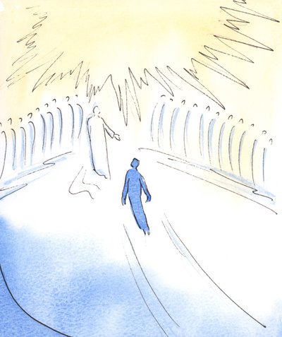Den som priser Faderen i Kristi navn, i Ånden, er forent med Kristus og med alle de hellige som tilber i himmelen, 2003 (w/c på papir) av Elizabeth Wang