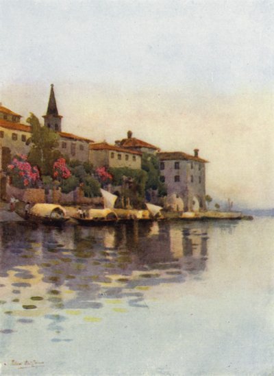 A Grey Morning, Lago Maggiore (farge litho) av Ella Du Cane