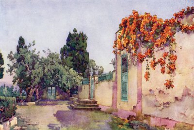Inngang til en spansk villa (farge litho) av Ella Du Cane