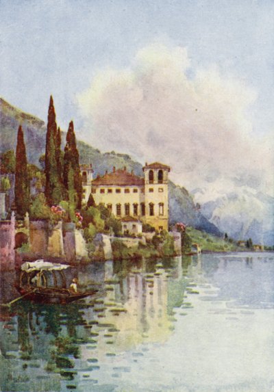 Gravedona, Comosjøen (farge litho) av Ella Du Cane