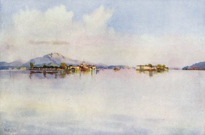 Isola Bella og Isola Pescatori, Lago Maggiore (farge litho) av Ella Du Cane