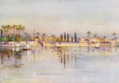 Øya Roda, Kairo (farge litho) av Ella Du Cane