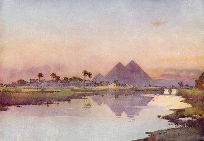 Nilen og pyramidene (farge litho) av Ella Du Cane