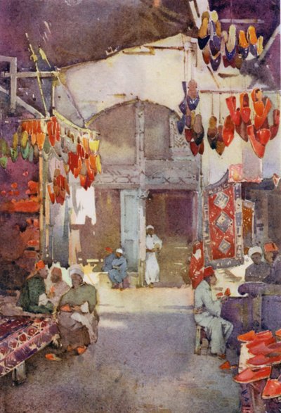 The Shoe Bazaar, Kairo (farge litho) av Ella Du Cane