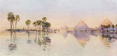 Den tredje pyramiden, Giza (farge litho) av Ella Du Cane