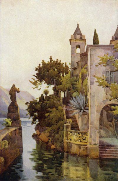 Villa Arconati, Comosjøen (farge litho) av Ella Du Cane