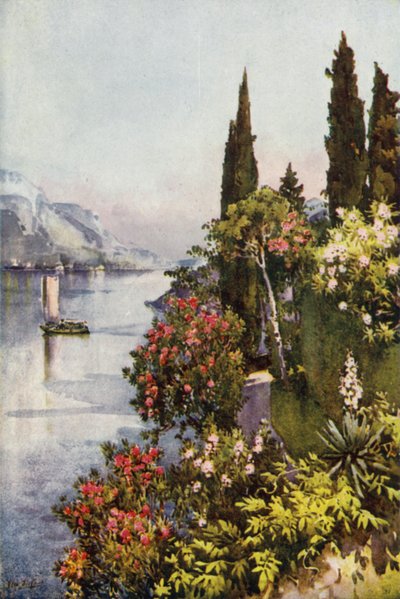 Villa Giulia, Comosjøen (farge litho) av Ella Du Cane