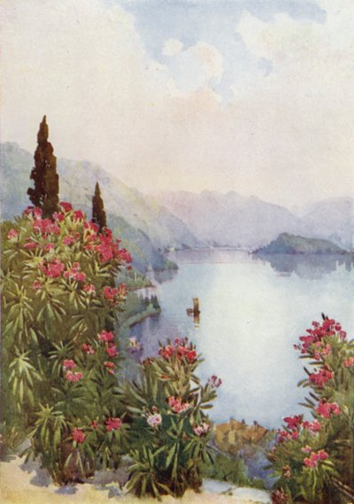 Villa Serbelloni, Comosjøen (farge litho) av Ella Du Cane