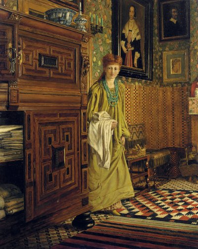 Portrett av Laura, Lady Alma-Tadema, sannsynligvis på vei inn i det nederlandske rommet i Townshend House, Regent