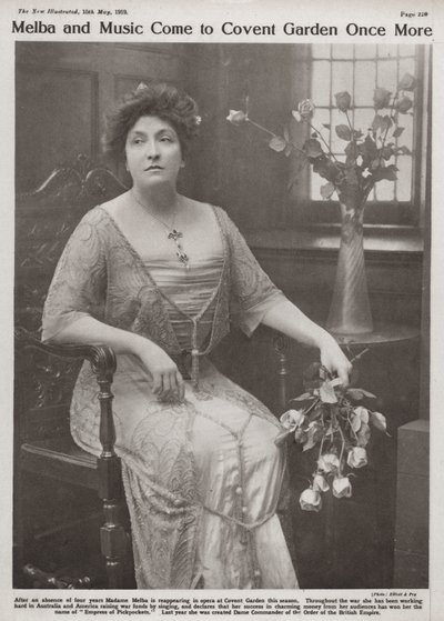 Dame Nellie Melba , australsk operasangerinne (s/hvitt bilde) av Elliott and Fry Photography Studio