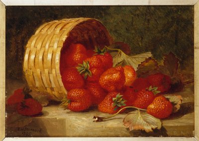 Jordbær i en flettet kurv på en hylle, 1895 av Eloise Harriet Stannard