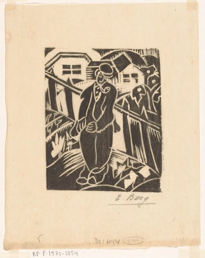 Mann i grønnsakshage av Else Berg (signed by artist)