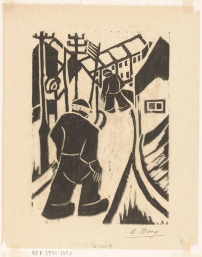 To skikkelser i landsbygate av Else Berg (signed by artist)