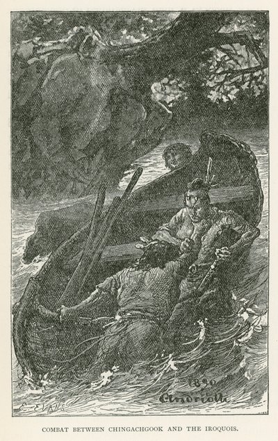 Kamp mellom Chingachgook og Irokeserne (gravering) av Elviro Michael Andriolli