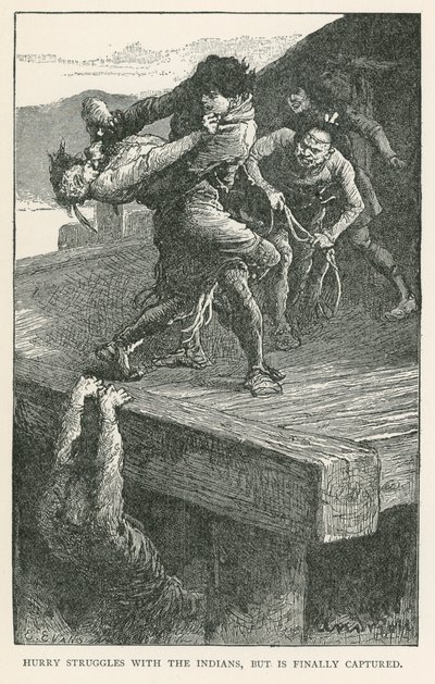 Hurry sliter med indianerne, men blir til slutt tatt til fange (gravering) av Elviro Michael Andriolli