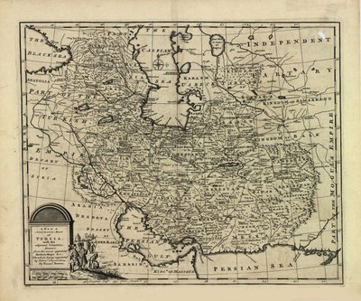 Nytt og nøyaktig kart over Persia, med Safavid- og Mughal-riket av Emanuel Bowen