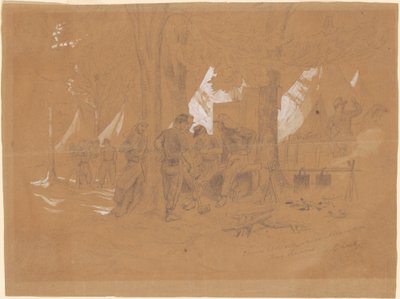 Camp Ellsworth, nær Alexandria—Fem Zouaves av Emanuel Gottlieb Leutze