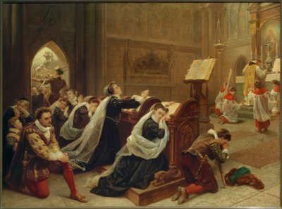 Maria Stuart ... hører den første messen / Gem. Emanuel Leutze av Emanuel Gottlieb Leutze