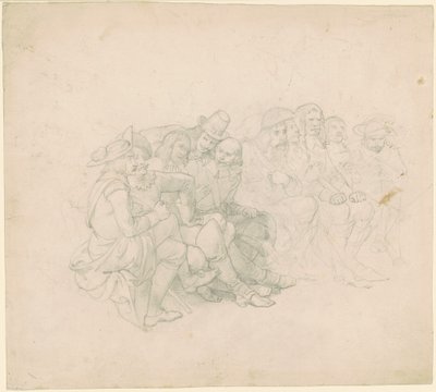 Menn i kostymer fra det syttende århundre [recto] av Emanuel Gottlieb Leutze