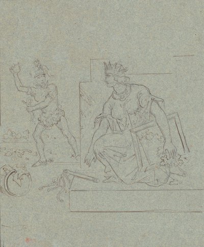 Politisk tegneserie om amerikansk borgerkrig, ca. 1860 (penn, blekk og grafitt på grått papir av Emanuel Gottlieb Leutze