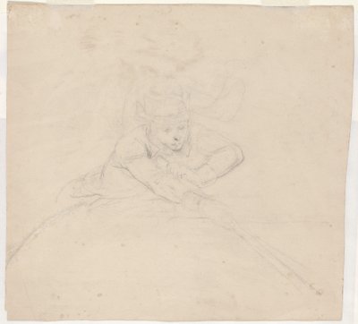Studie av halvlang figur med stang [verso] av Emanuel Gottlieb Leutze