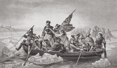 Washington krysser Delaware nær Trenton, New Jersey, julen 1776, fra "Illustrasjoner av engelsk og skotsk historie" bind II av Emanuel Gottlieb Leutze