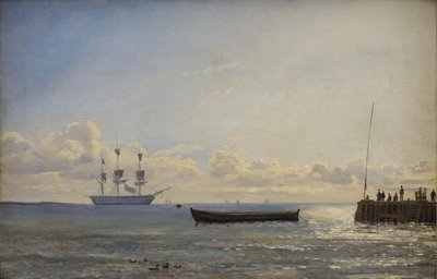 A Ship of the Line ved anker av Emanuel Larsen