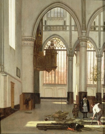 Gravegravere i vestenden av Oude Kerk, Amsterdam (panel) av Emanuel de Witte