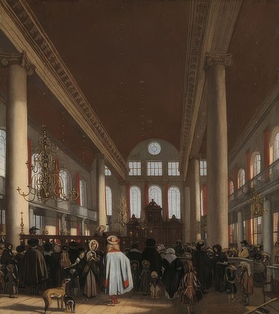 Interiør i den portugisiske synagogen i Amsterdam. 1680 av Emanuel de Witte