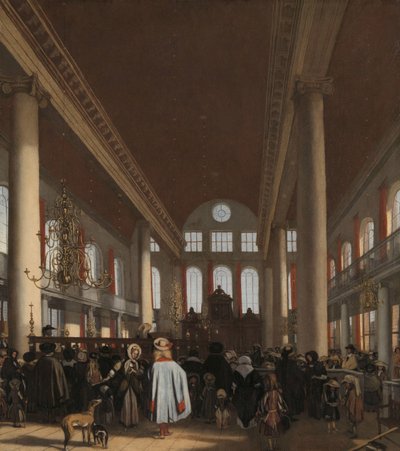 Interiør i den portugisiske synagogen i Amsterdam av Emanuel de Witte