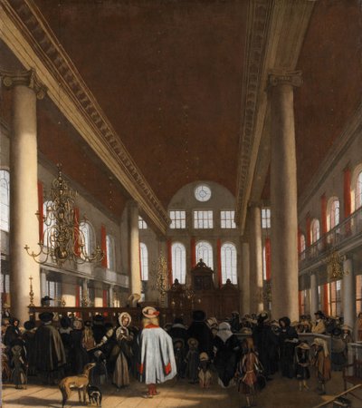 Interiør i den portugisiske synagogen i Amsterdam av Emanuel de Witte
