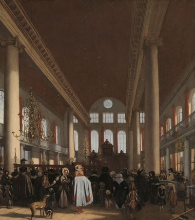 Interiør i den portugisiske synagogen i Amsterdam, 1680 av Emanuel de Witte